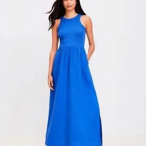 LOFT Blue Beach Triple Cloth Mixed Media Maxi Dress With Pockets